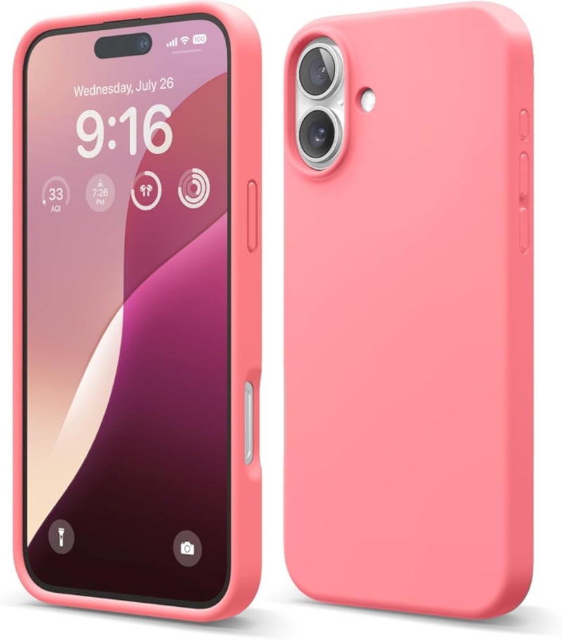 جراب elago متوافق مع iPhone 16 Plus، جراب سيليكون سائل فاخر، غطاء حماية كامل للجسم، مقاوم للصدمات، جراب هاتف نحيف، بطانة من الألياف الدقيقة الناعمة المقاومة للخدش، 6.7 بوصة (وردي)