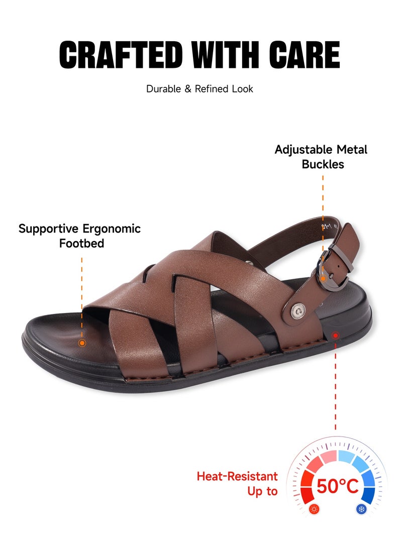 AL-WAHA AL-ZHABIA Men's Brown Synthetic Leather Sandals | Breathable Rubber Sole, Anti-Slip & Durable for Desert Climate | Lightweight Comfort Daily Wear | Sandals for Men(44)  - Image 3