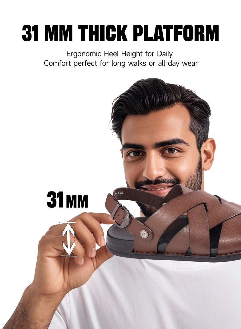 AL-WAHA AL-ZHABIA Men's Brown Synthetic Leather Sandals | Breathable Rubber Sole, Anti-Slip & Durable for Desert Climate | Lightweight Comfort Daily Wear | Sandals for Men(44)  - Image 2
