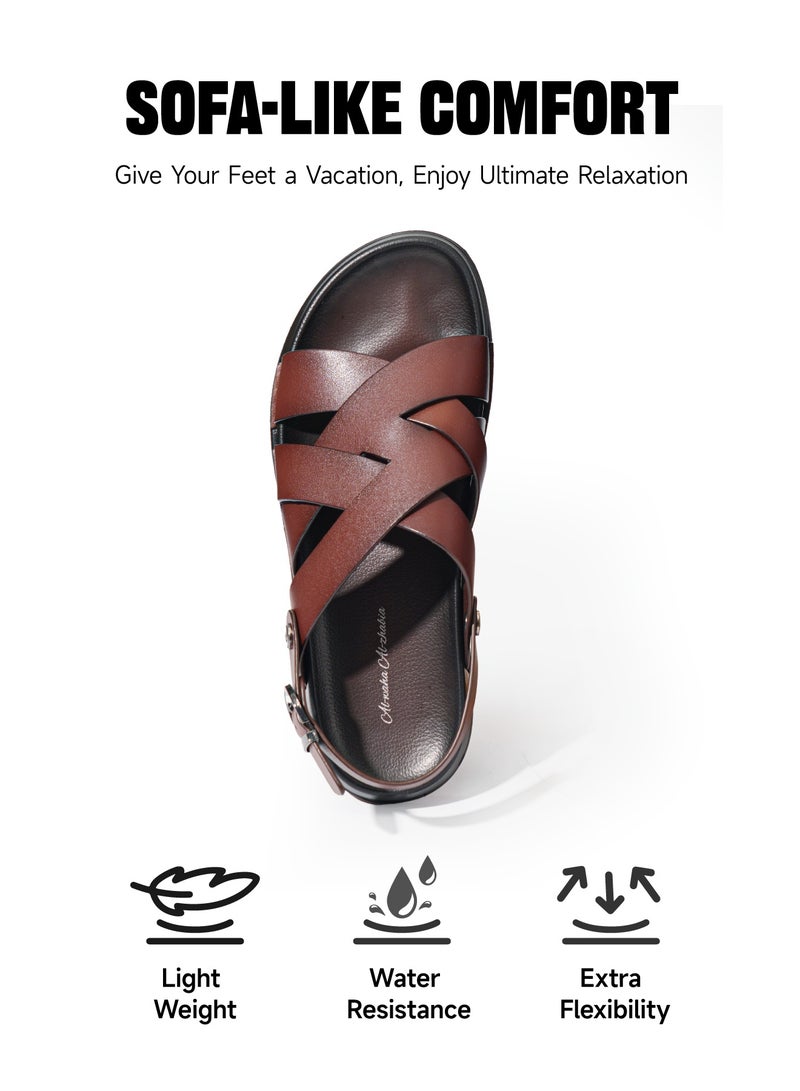 AL-WAHA AL-ZHABIA Men's Brown Synthetic Leather Sandals | Breathable Rubber Sole, Anti-Slip & Durable for Desert Climate | Lightweight Comfort Daily Wear | Sandals for Men(44)  - Image 4