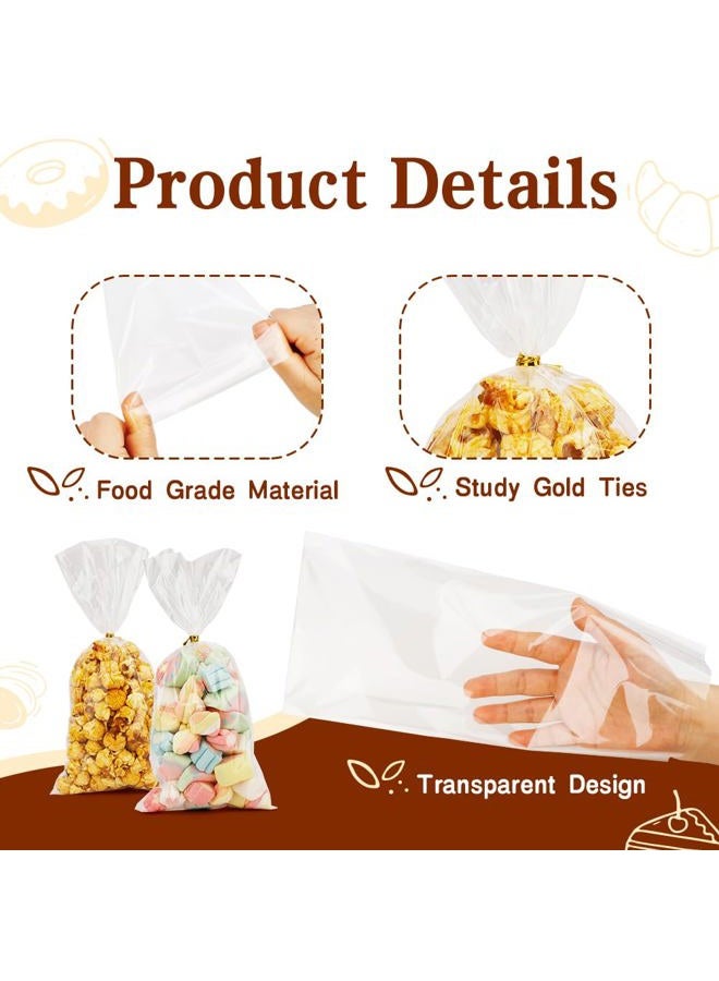 Leislam Cellophane Treat Bags, Cellophane Bags, 100 PCS Clear Cellophane Treat Bags, 5x11 Inches Cellophane Candy Goodie Gift Bags with 100 Gold Twist Ties for Valentines Easter Weddings Party Favors - Image 4