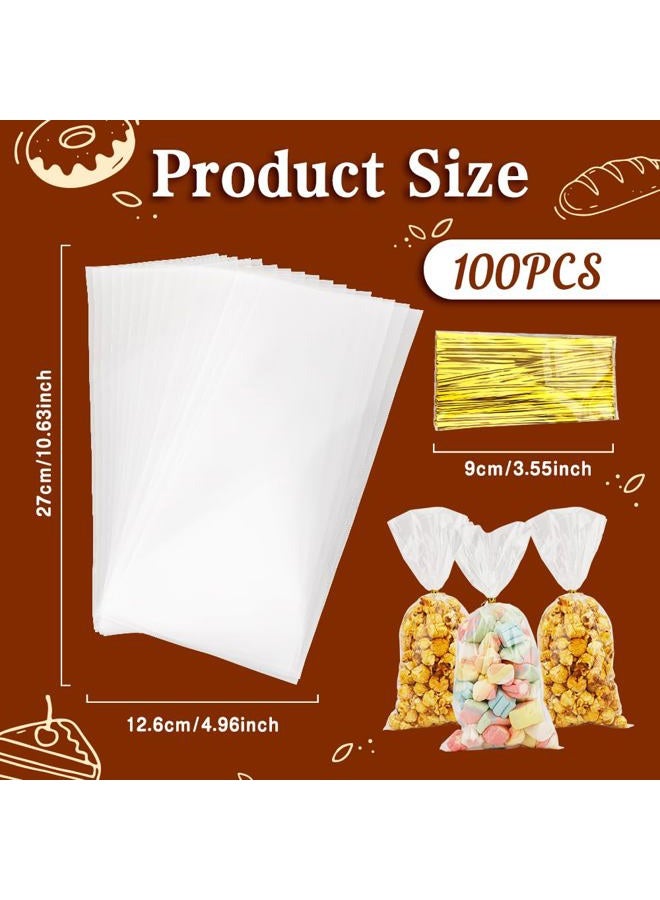 Leislam Cellophane Treat Bags, Cellophane Bags, 100 PCS Clear Cellophane Treat Bags, 5x11 Inches Cellophane Candy Goodie Gift Bags with 100 Gold Twist Ties for Valentines Easter Weddings Party Favors - Image 2
