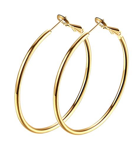 GSLAOZ Gold Hoop Earrings, 18K Gold Plated Rounded Hoops Earrings for Women - Image 1