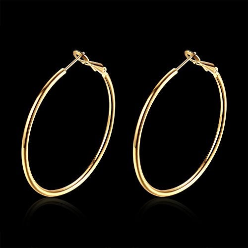 GSLAOZ Gold Hoop Earrings, 18K Gold Plated Rounded Hoops Earrings for Women - Image 3