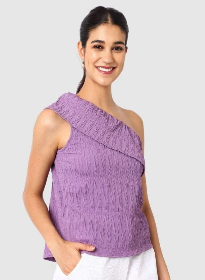 Freehand  Women Regular Fit Textured One Shoulder Sleeveless One Shoulder Top  | Best Price UAE