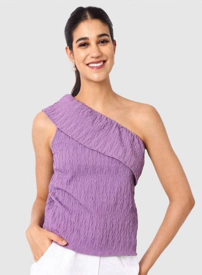 Women Regular Fit Textured One Shoulder Sleeveless One Shoulder Top