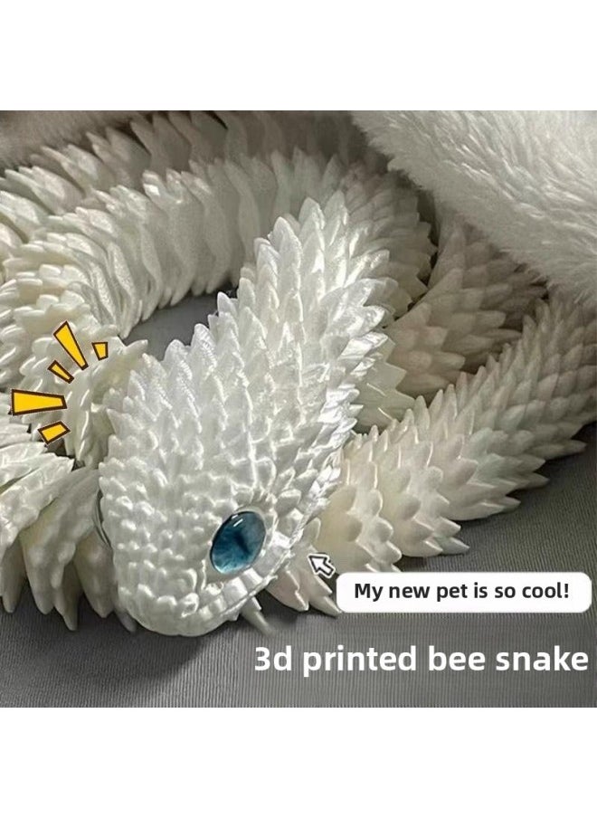 Generic - [1005 People Praise] 3d Printing Snake Joint Movable Plastic Viper Hand Decoration Animal Model Toy-Color:White Luminous Model [viper] With Movable Joints + Uv Flashlight-Specification:Complete Colors: (75cm ) Ornaments Can Be Played With - Image 1