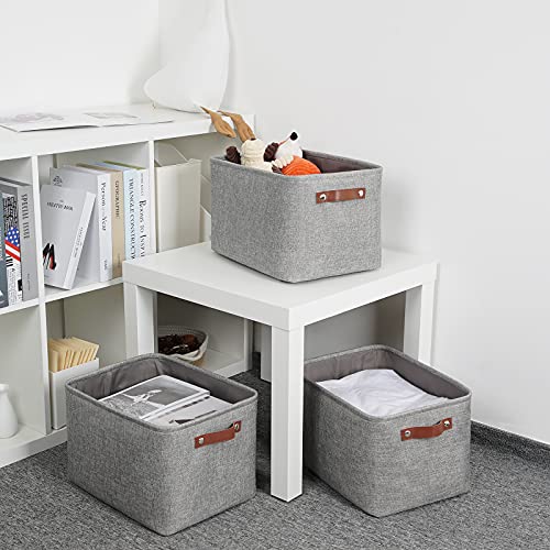 DULLEMELO Medium Storage Baskets for Organizing, Rectangular Fabric Storage Bins Collapsible, Perfect for Shelves, Closets, Nursery, Home, Office, Empty Gift Baskets (3-Pack,Grey) - Image 5