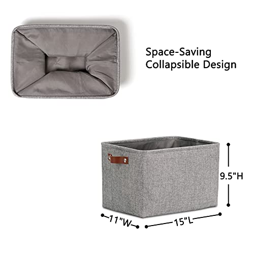 DULLEMELO Medium Storage Baskets for Organizing, Rectangular Fabric Storage Bins Collapsible, Perfect for Shelves, Closets, Nursery, Home, Office, Empty Gift Baskets (3-Pack,Grey) - Image 4