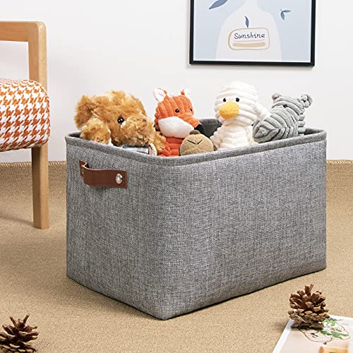 DULLEMELO Medium Storage Baskets for Organizing, Rectangular Fabric Storage Bins Collapsible, Perfect for Shelves, Closets, Nursery, Home, Office, Empty Gift Baskets (3-Pack,Grey) - Image 2