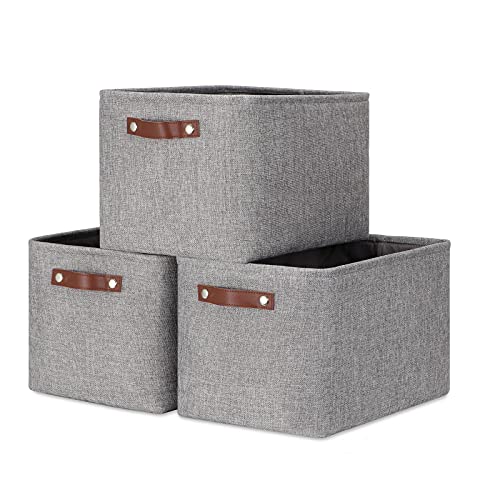 DULLEMELO Medium Storage Baskets for Organizing, Rectangular Fabric Storage Bins Collapsible, Perfect for Shelves, Closets, Nursery, Home, Office, Empty Gift Baskets (3-Pack,Grey) - Image 1