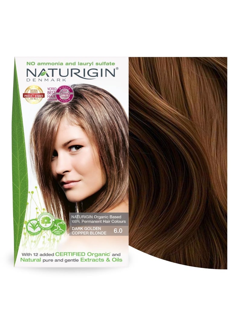 NATURIGIN - Naturigin Permanent Hair Dye, 6.0 Dark Golden Copper Blonde, Ammonia and Paraben Free, up to 100% Gray Hair Coverage, Long Lasting, Vegan, Cruelty Free - Image 1