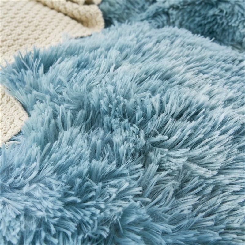chovy Faux Fur Tie-Dyed Blue White Colorful Comforter Sets Queen - 3PC Bed Set Ultra Soft Plush Flannel Velvet Fluffy Fuzzy Bedding(Comforter x 1 Pillowcases x 2) - Image 5