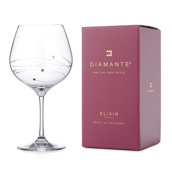 SINGLE SWAROVSKI HAND CUT SPIRAL GIN COCKTAIL COPA GLASS ADORNED WITH CRYSTALS IN A GIFT BOX