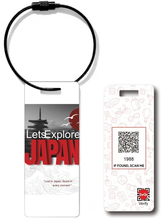 SeQr Smart Lost & Found Luggage Tag - Metal QR Travel ID Tag with Wire Cable for Suitcase, Backpack, Stroller, Golf Bag - Scan & Find Digital Souvenir Tag - Smart Travel Accessory/Japan Souvenir - Image 1
