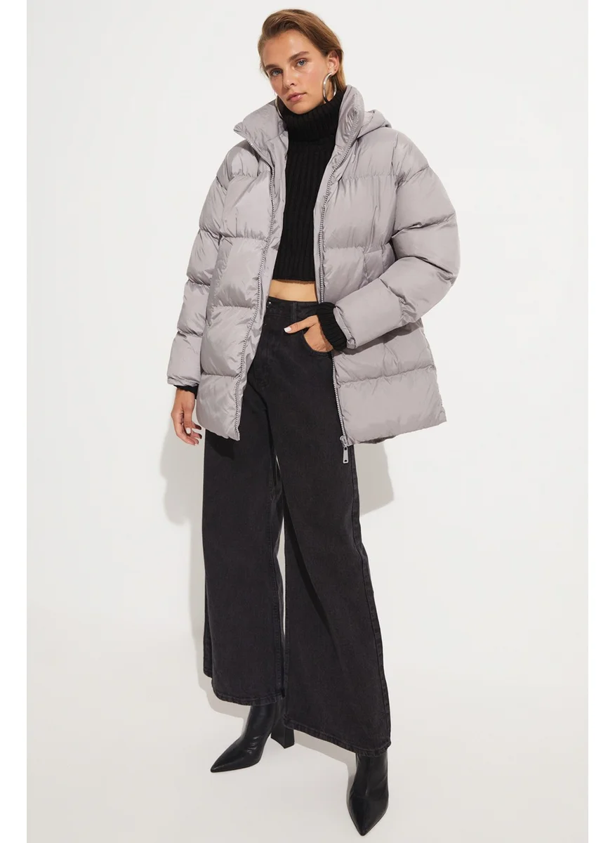 JUNE Puff Coat with Pocket Detail