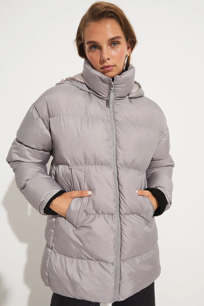 جون Puff Coat with Pocket Detail