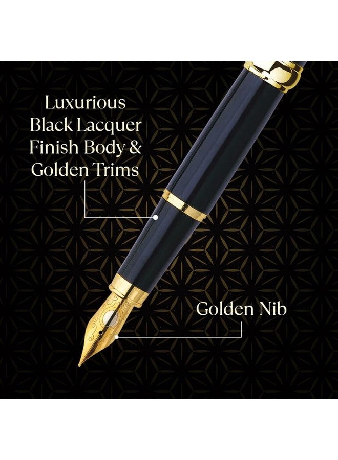 pierre cardin President Premium Fountain Pen | Luxurious Black Lacquer Finish Body With Golden Trims & Nib | Free Ink Converter & Cartridges | Ideal For Festive & Corporate Gifting - Image 3