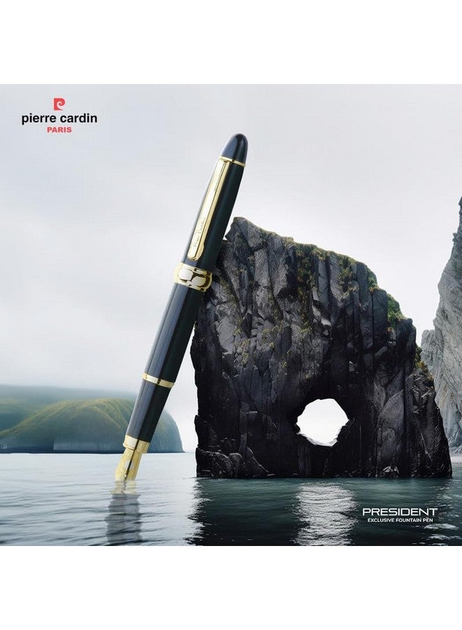 pierre cardin President Premium Fountain Pen | Luxurious Black Lacquer Finish Body With Golden Trims & Nib | Free Ink Converter & Cartridges | Ideal For Festive & Corporate Gifting - Image 5