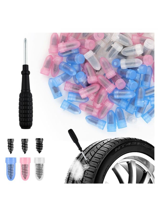 YGDMD 100PCS Tire Screw Plug Repair Kit,Self-Service Tire Repair Kit Includes 3 Sizes of Screw in Tires Plugs & Screwdriver for Quick Repairs,Professional Tires Repairs Rubber Nail - Image 1