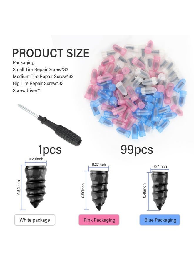 YGDMD 100PCS Tire Screw Plug Repair Kit,Self-Service Tire Repair Kit Includes 3 Sizes of Screw in Tires Plugs & Screwdriver for Quick Repairs,Professional Tires Repairs Rubber Nail - Image 2