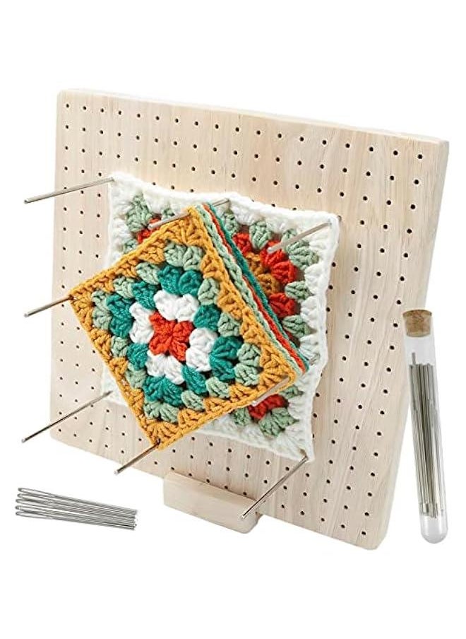 Generic - Crochet Blocking Board, Handcrafted Knitting Blocking Mats and Pins, Wooden Blocking Board for Knitting and Crochet Projects, Granny Squares, Full Kit with 20 Stainless Steel Pins, 5 Large Eye Needl - Image 1