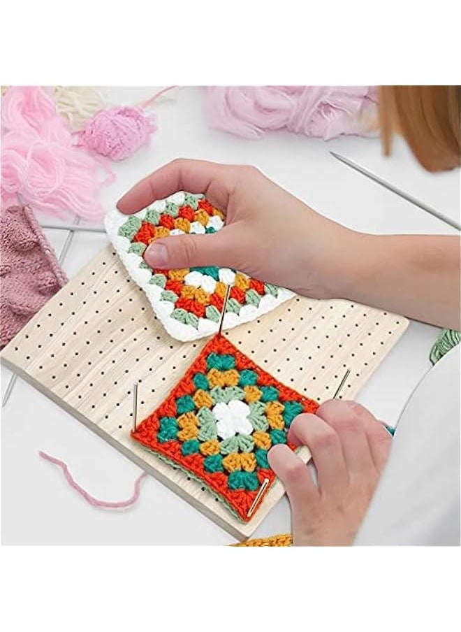 Generic - Crochet Blocking Board, Handcrafted Knitting Blocking Mats and Pins, Wooden Blocking Board for Knitting and Crochet Projects, Granny Squares, Full Kit with 20 Stainless Steel Pins, 5 Large Eye Needl - Image 1