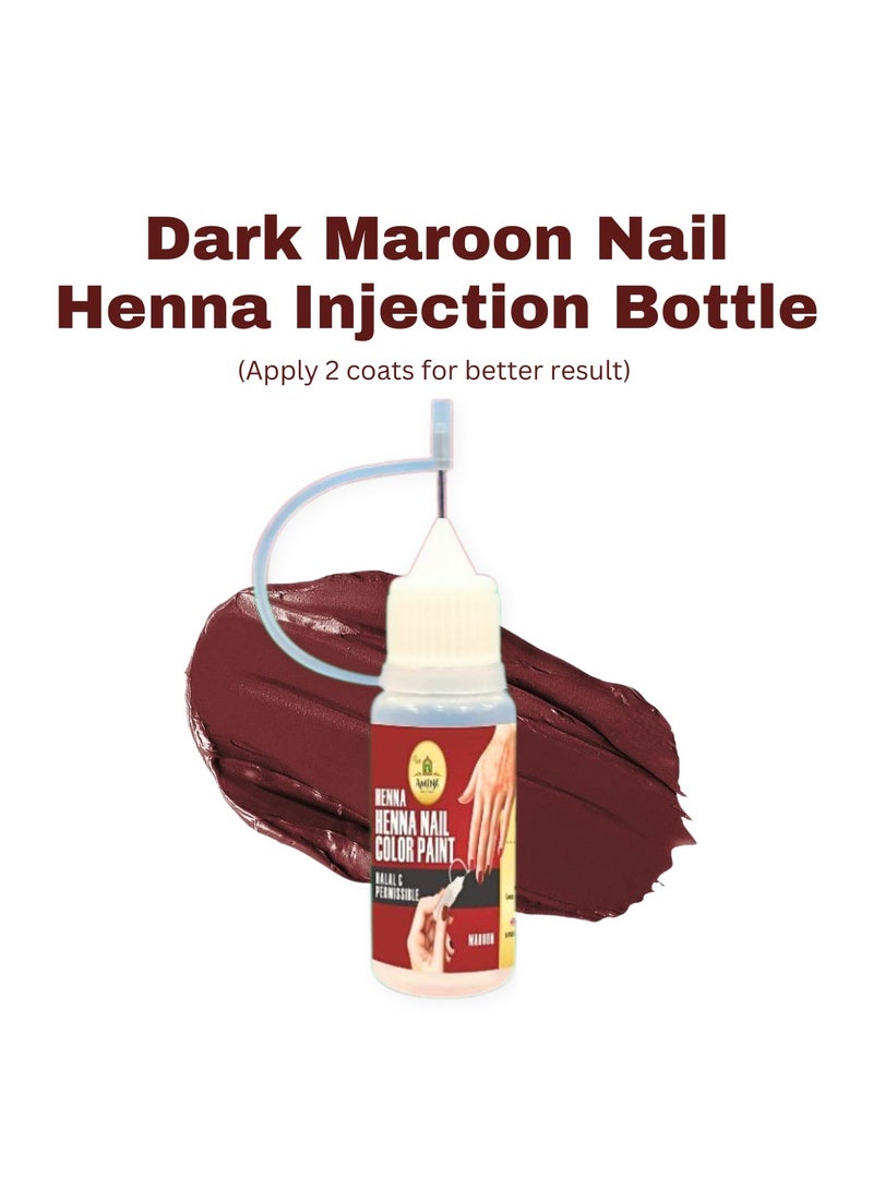 Amina Instant Nail Injection Henna Paste Mehendi Bottle | Vegan & Halal Nail Polish For Women | Without Chemicals | Long Lasting | Ready To Use Dark Maroon Colour Stain (10ml) - Image 3