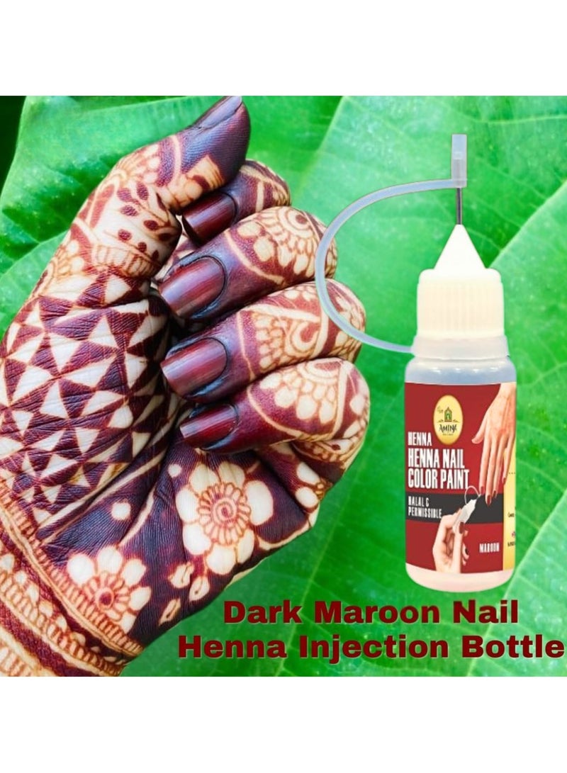 Amina Instant Nail Injection Henna Paste Mehendi Bottle | Vegan & Halal Nail Polish For Women | Without Chemicals | Long Lasting | Ready To Use Dark Maroon Colour Stain (10ml) - Image 1