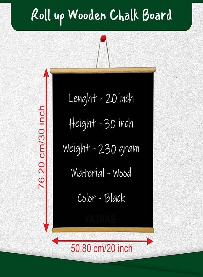 Feinerman 20x30 Inch Wall-Hanging Roll-Up Blackboard Wooden Chalkboard for Kids Home Study, Teaching Board, Writing Board, Durable Wooden Black Board for Classroom and Office Use - Image 2