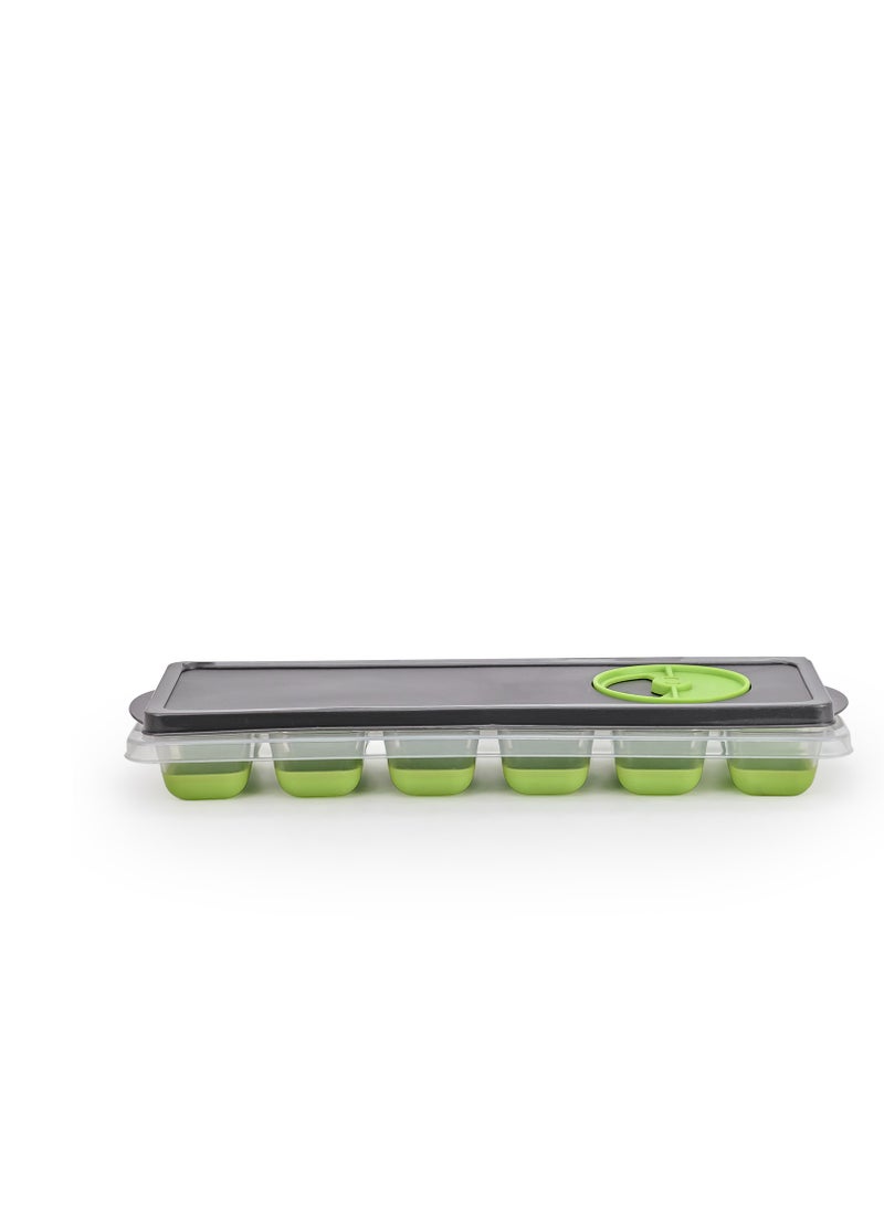 Herevin Ice Cube Tray with Opaque Gray Lid - Green Transparent Tray Made from PP + TPE + LDPE – Flexible, BPA-Free - Image 2