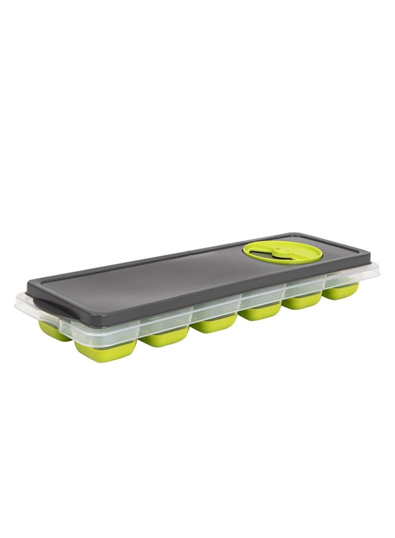 Herevin Ice Cube Tray with Opaque Gray Lid - Green Transparent Tray Made from PP + TPE + LDPE – Flexible, BPA-Free - Image 1