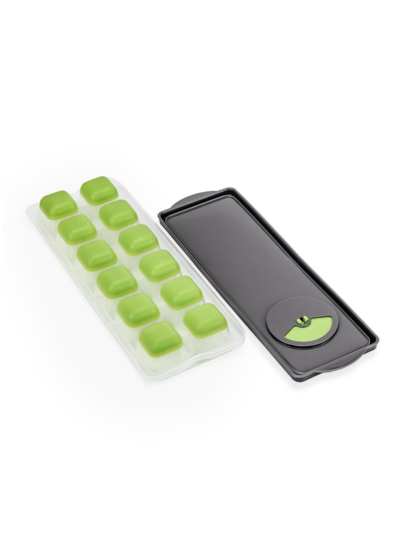 Herevin Ice Cube Tray with Opaque Gray Lid - Green Transparent Tray Made from PP + TPE + LDPE – Flexible, BPA-Free - Image 4