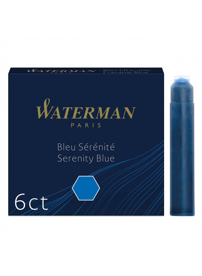 Waterman Fountain Pen Ink Cartridges, Short 'International', Serenity Blue, 6 Count - Image 1