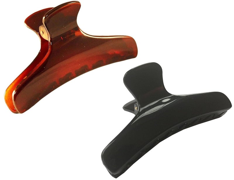 Parcelona French Salon Style Flat Set of 2 Small Tortoise Shell Brown and Black Narrow Jaw Hair Claw Clip Clutcher Clamp