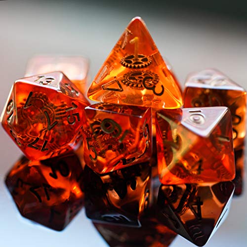 Cusdie DND Dice Set Filled with Gears Polyhedral Dice Sets for Playing DND Dice Red Copper Gears - Image 5