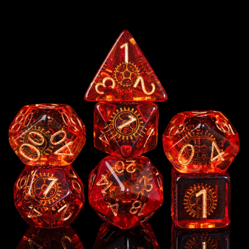 Cusdie DND Dice Set Filled with Gears Polyhedral Dice Sets for Playing DND Dice Red Copper Gears - Image 3