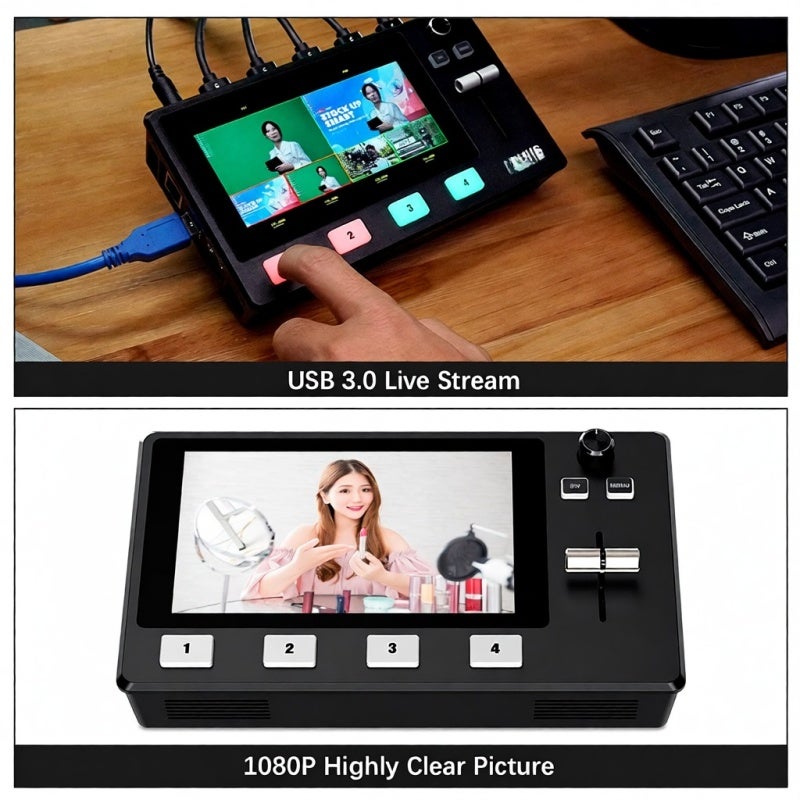 Video Mixer Switcher: 4 HDMI Inputs 1 HDMI Output, 5.5 Inch IPS Touchscreen T-Bar Switching, 6 PVW & PIP Modes - 1080P Transmission Audio Embedding for Live Streaming, Sports Events, Business Conferen - Image 5