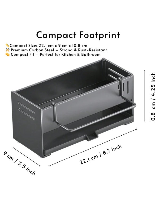 VIO Steel Kitchen Dish Soap and Handwash Dispenser with Sponge Holder Countertop Dishwashing Soap Pump Dispenser Liquid Dish Soap Dispenser Set Soap Caddy for Kitchen Sink Office Home Kitchen Cleaning Tools Sink Caddy with Drain Tray Kitchen Sink Rack Kitchen Sink Organizer  Bathroom Storage Shelf Countertop Organizer for Toiletries - Image 4