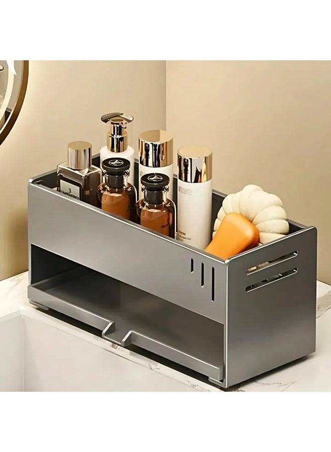 VIO Steel Kitchen Dish Soap and Handwash Dispenser with Sponge Holder Countertop Dishwashing Soap Pump Dispenser Liquid Dish Soap Dispenser Set Soap Caddy for Kitchen Sink Office Home Kitchen Cleaning Tools Sink Caddy with Drain Tray Kitchen Sink Rack Kitchen Sink Organizer  Bathroom Storage Shelf Countertop Organizer for Toiletries - Image 3