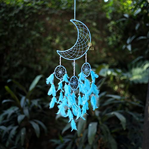 DULI Moon Shape Dream Catcher Half Moon Crescent Moon Home Decor Wall Hanging Bedroom Best for Gifts and Decoration, Wall Art for Bedrooms, Home Wall, (CrescentMoonDC: PastelBlue) - Image 3