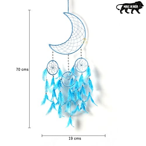 DULI Moon Shape Dream Catcher Half Moon Crescent Moon Home Decor Wall Hanging Bedroom Best for Gifts and Decoration, Wall Art for Bedrooms, Home Wall, (CrescentMoonDC: PastelBlue) - Image 2