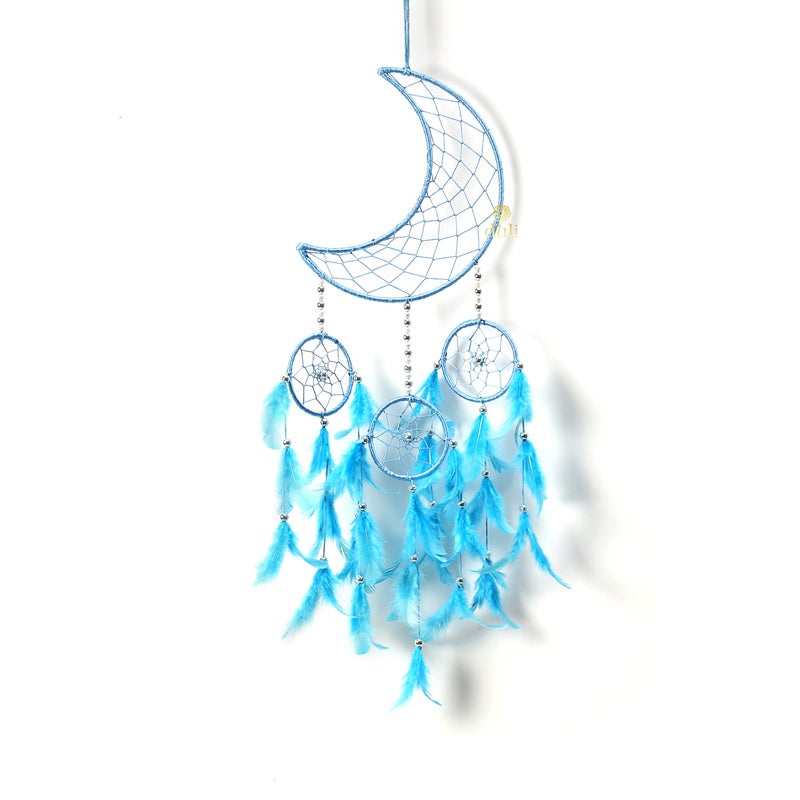 DULI Moon Shape Dream Catcher Half Moon Crescent Moon Home Decor Wall Hanging Bedroom Best for Gifts and Decoration, Wall Art for Bedrooms, Home Wall, (CrescentMoonDC: PastelBlue) - Image 5