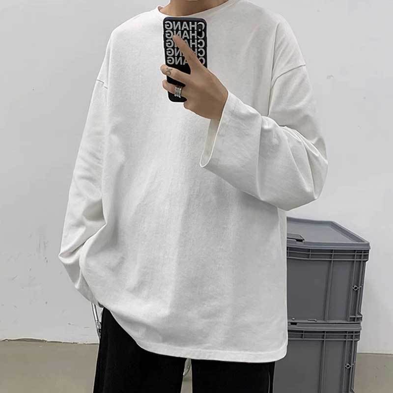 Basic Pure White Long-Sleeved T-Shirt Teenage Sense Loose Casual Ins Style Shoulder Crewneck Base Shirt Elegant For Couple - Image 2