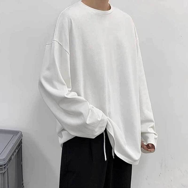 Basic Pure White Long-Sleeved T-Shirt Teenage Sense Loose Casual Ins Style Shoulder Crewneck Base Shirt Elegant For Couple - Image 4