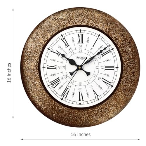 RoyalsCart Luxury Designer Metal Wall Clock for Living Room with Silent Quartz Movement, Large 16 inch Modern Wall Clock for Bedroom and Home Decor Featuring Elegant Antique Golden Finish [KTWC213D] - Image 3