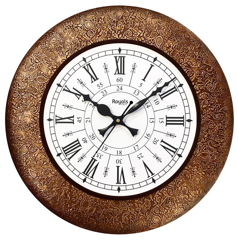 RoyalsCart Luxury Designer Metal Wall Clock for Living Room with Silent Quartz Movement, Large 16 inch Modern Wall Clock for Bedroom and Home Decor Featuring Elegant Antique Golden Finish [KTWC213D] - Image 1