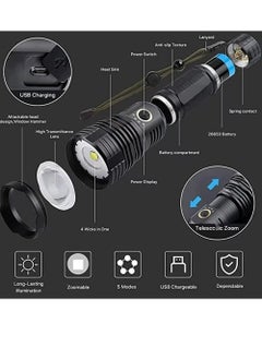 Cool Baby COOLBABY Rechargeable LED Torch High Lumen 90000 Lumen Super Bright Tactical Torch with 5 Light Modes And 26650 Battery Zoom Waterproof Torch With Zoom For Hiking Camping Ride Or Emergency (Black)  - Image 2