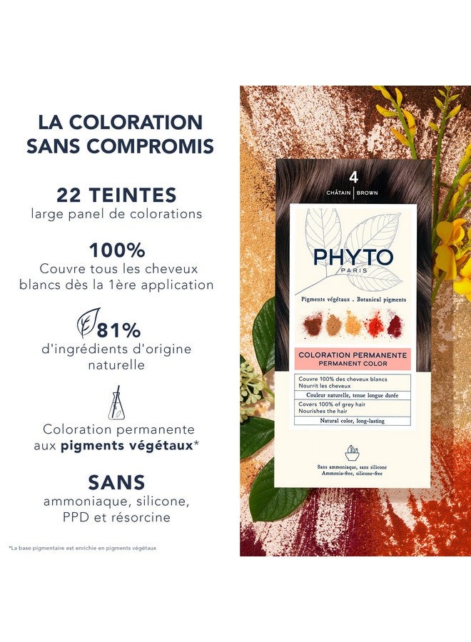 PHYTO Phytocolor Permanent Hair Color, 4 Brown, with Botanical Pigments, 100% Grey Hair Coverage, Ammonia-free, PPD-free, Resorcin-free, 0.42 oz. - Image 2