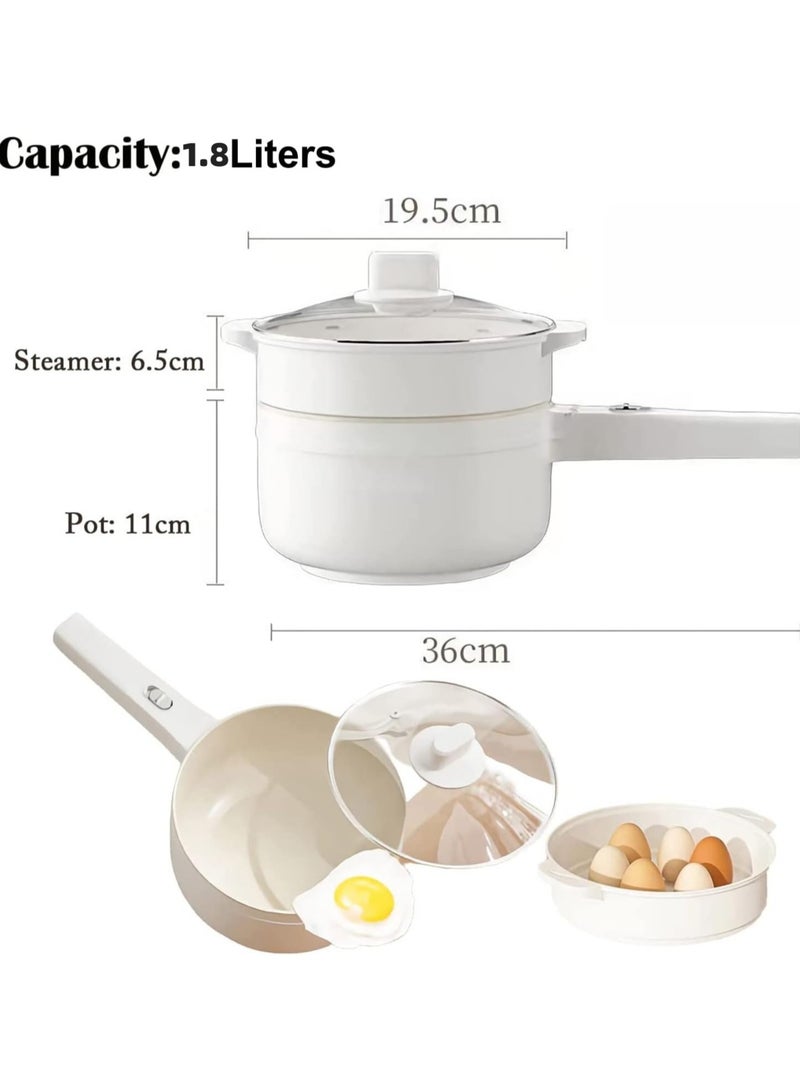 1.8L Electric Hot Pot with Steamer & Temperature Control, Non-Stick Electric Cooker Shabu Shabu, Electric Skillet, Frying Pan, Electric Saucepan, for Noodles, Egg, Steak, Oatmeal and Soup  - Image 2
